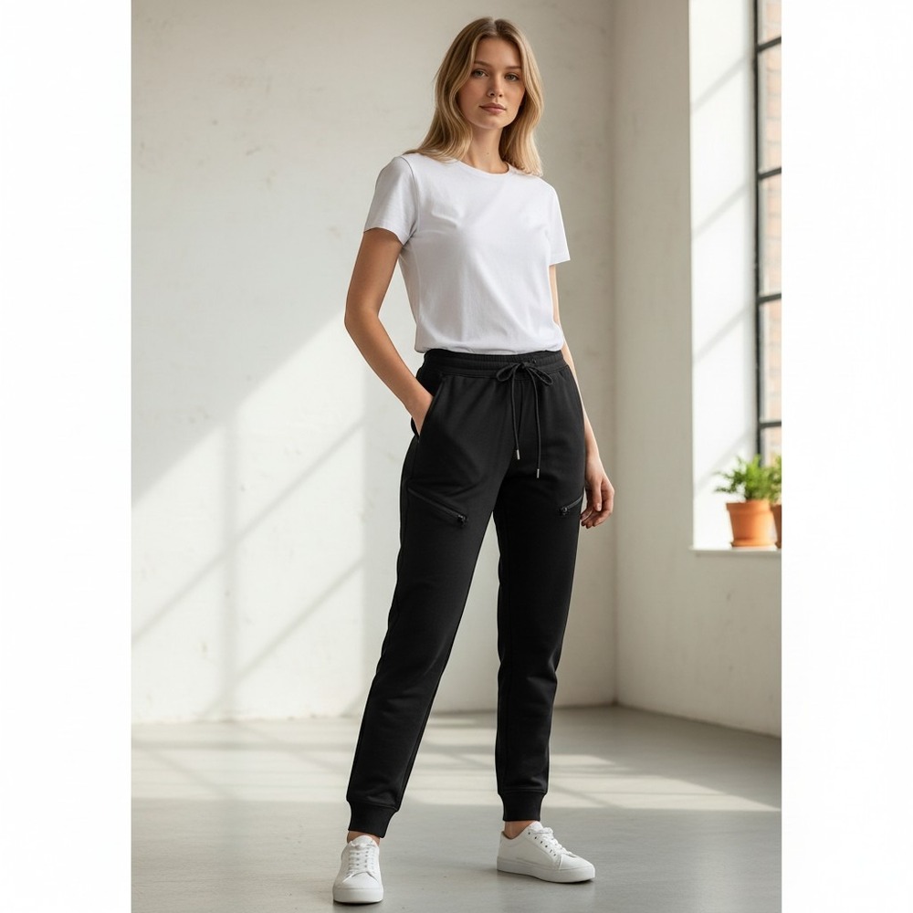 Zara Black Cargo Jogger Pants Elastic Waist Zip Pockets Small